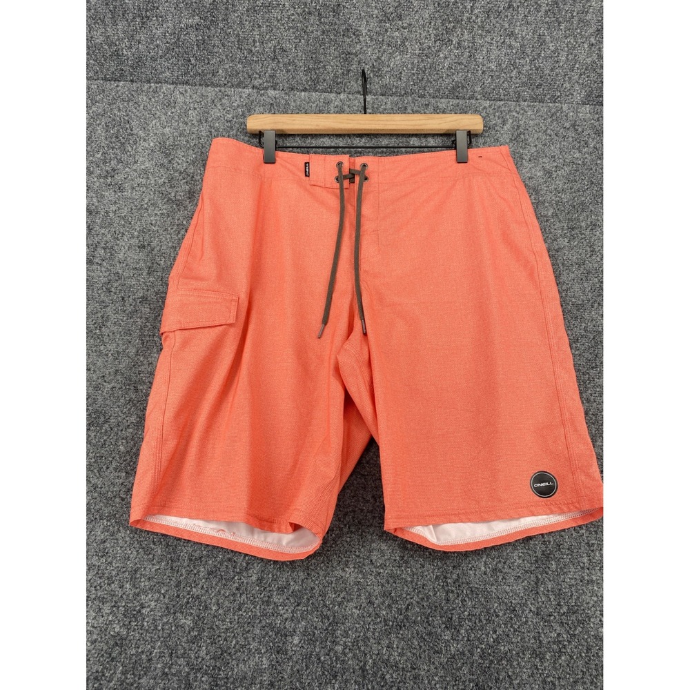 O'Neill Board Shorts Men 34 Coral Orange Stretch Cargo Swim Trunks Surf 20"